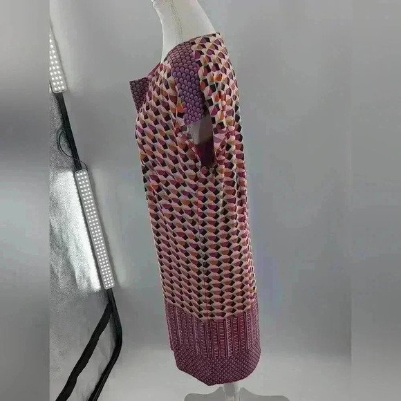 Laundry by Shelli Segal Dress Geometric Cap Sleeve V-Neck Pink Orange Career M - Picture 4 of 11